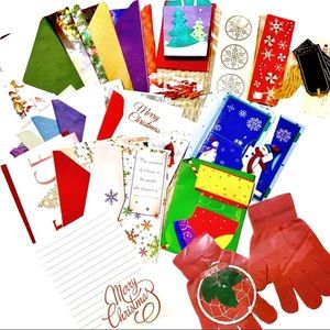 Big Holiday Craft GiftCards Stickers Scrapbooking Red Knit Gloves + More Set NWT